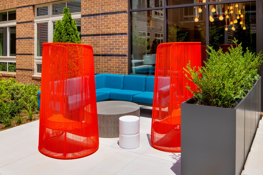Courtyard with colorful seating - South Alex luxury apartments Alexandria VA